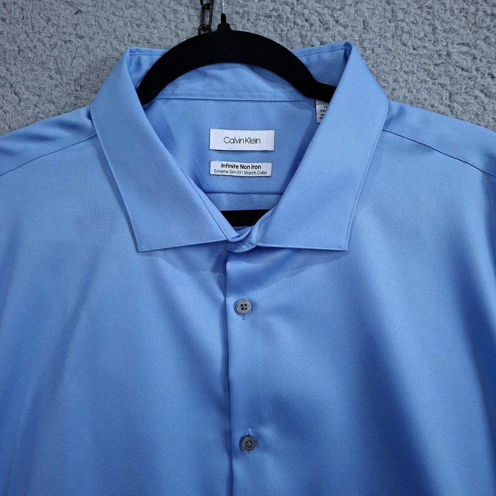Calvin Klein Infinite Non Iron Extreme Slim Fit Stretch Mens Shirt Blue 19 34/35